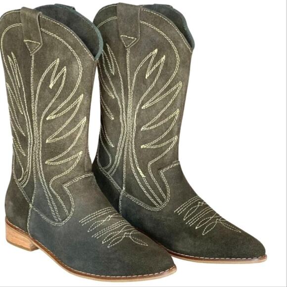 NEW! SILVIA COBOS Green Suede Leather Rodeo Western Cowboy Boots Mid-calf 8. - Picture 1 of 9